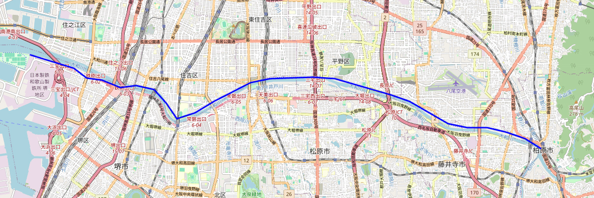 大和川リバーサイドサイクルラインコース図